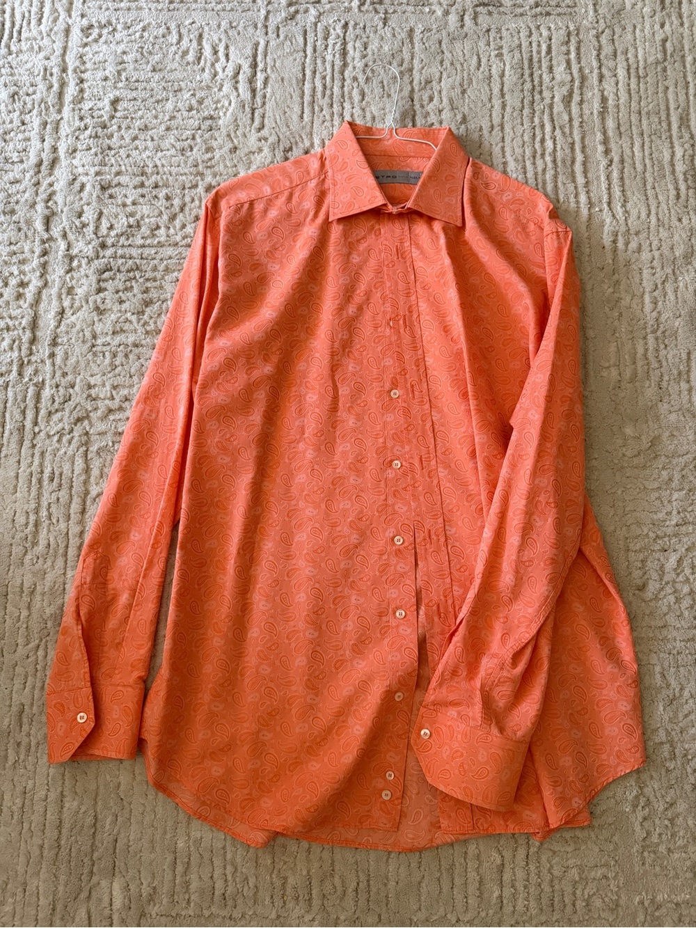 Etro Coral-Orange Paisley Button-Down Dress Shirt